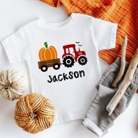 Pumpkin Wagon Boy Fall Halloween Shirt Personalized Custom Name Kids T-shirt Truck Clothes Halloween Thanksgiving Toddler Outfit