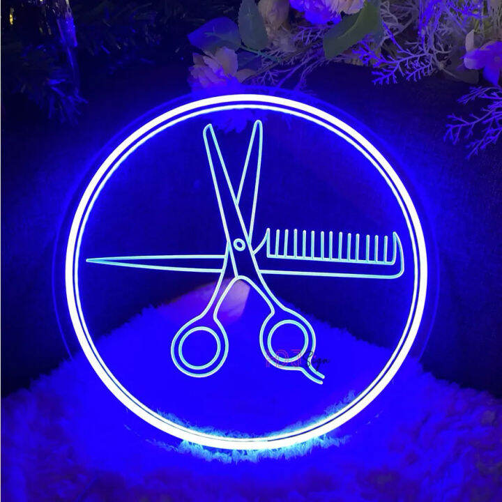 Salun kecantikan Led lampu Neon tanda rambut sebatan kening hiasan ...