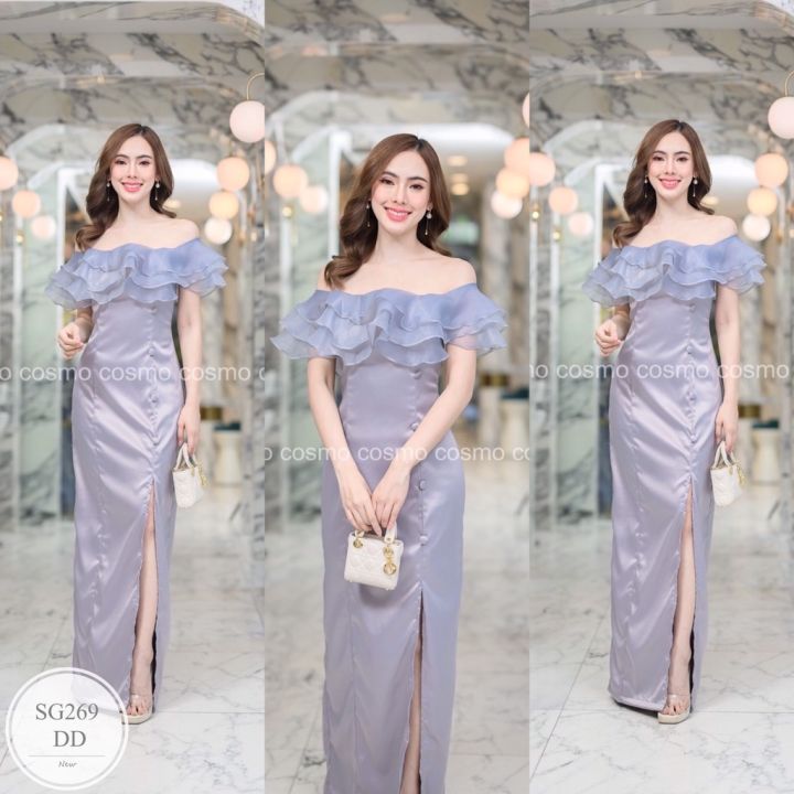 ชุดเดรสผู้หญิง-เดรส-ชุดเดรส-dress-เดรสผู้หญิง-ชุดเดรสสวยๆหรู-sg269-ชุดเดรสยาวออกงาน-เดรสเกาะอก-แต่ระบายผ้าแก้ว-ใส่ได้ทั้งเปิดไหล่-ปิดไหล่-กระโปรงผ่าหน้า-สวยหรูคือปังมากกแม่-พร้อมส่ง