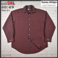 Tommy Hilfiger®แท้ อก 49 ไซส์ 3XL เสื้อเชิ้ตผู้ชาย ทอมมี่ ฮิลฟิกเกอร์ สีน้ำตาลแดง เสื้อแขนยาว เนื้อผ้าดี