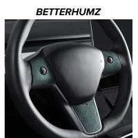 BETTERHUMZ Alcantara For Tesla Model 3 Model Y Steering Wheel Patch Decoration Trim Sticker Interior Modified Car Accessories