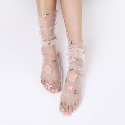Thin Mesh Socks Women Socks Pile Up Socks Floral Lace Socks Transparent Thin Mesh Socks Women Tulle Socks