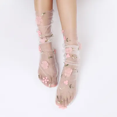 Fashion Socks Women Socks Lace Socks Floral Lace Socks Women Tulle Socks Transparent Thin Mesh Socks