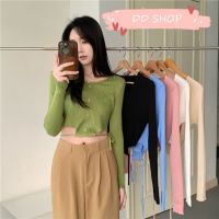 DD SHOPพร้อมส่ง 5597 เสื้อไหมพรมคอกลมแขนยาว ผ้าร่องสวยดีเทลสายผูกเอว