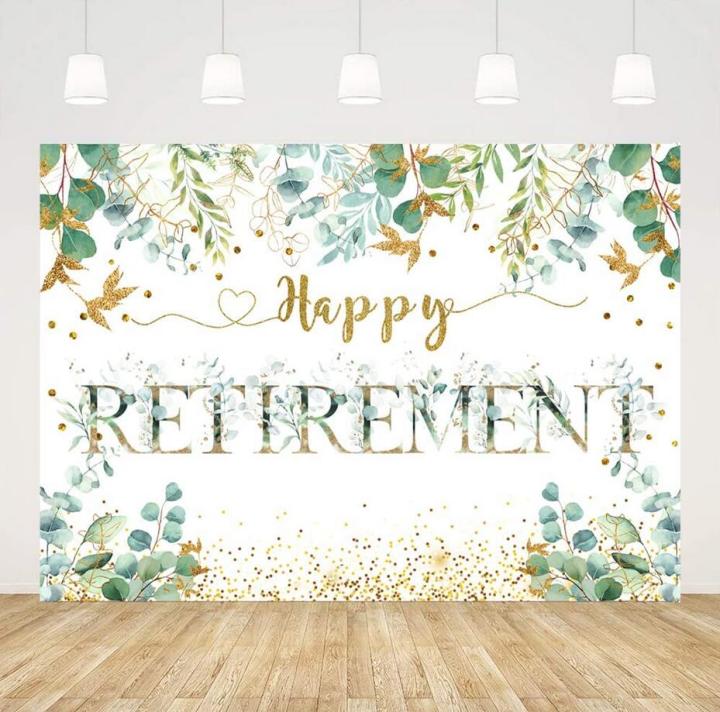 Happy Retirement Backdrop Green Leaves Spring Theme Retirement Party ...