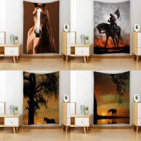 Wild Spirit Cute Oak Tree Horse Sunset Horses Portrait Tapestry Wall Hanging Art Room Decor Tapestries Bedroom Background Knitting  Crochet