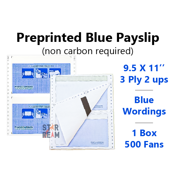 Professional Computer Form NCR Payslip 9.5 X 11'' 3PLY 2UP (500 Fan/Box