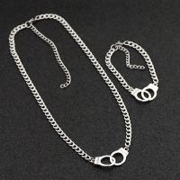 【CW】❀  kpop Handcuffs stainless steel pendant necklace for men male fashion punk statement freedom choker Cuban chain collares