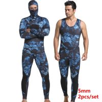 Wetsuit ผู้ชาย5Mm Neoprene Spearfishing ชุดดำน้ำลวงตา2ชิ้นอุ่นชุดตกปลา Surfers กับ Chloroprene