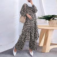 Leopard Printed Casual Loose Muslim Sets ZANZEA Women Full Sleeve Blouse Long Pants 2023 Party Suits Islamic Clothing