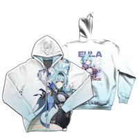 Jacket Hoodie Zipper Anime Eula Lawrence Genshin Impact Full Printing. Custom Design Name Picture