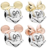 Fit Pandora Rose Gold Ears Mickey Mouse Head Charms Bracelet for Women Jewelry Making Disney Silver Color Minnie Mouse Beads DIY