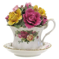 Royal Albert Old Country Roses Musical Teacup, 4"H, Mostly White with Multicolored Floral Print