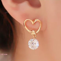 ต่างหูผู้หญิง Love Heart Hollow Gold Zircon ต่างหูต่างหูจี้น่ารักต่างหูต่างหูผู้หญิง Accessories