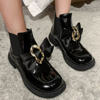 2022 Winter Women Boots Fashion Platform Bow New Boots Warm Chain Chunky Designer Goth Ankle Flats Chelsea Botas Mujer Shoes