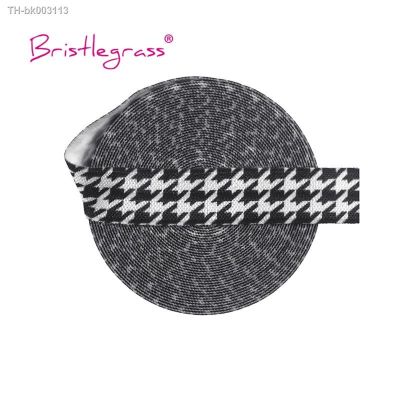 ❆ BRISTLEGRASS 2 5 10 Yard 5/8 15mm Houndstooth Print Fold Over Elastic FOE Spandex Satin Band Headband Hair Tie Dress DIY Sewing