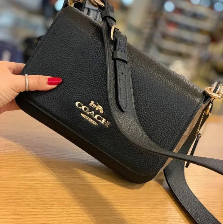 Coach F80614 Small Jes Messenger Pebble Leather and Khaki Signature Coated  Canvas on Side - Black Crossbody Bag | Lazada PH