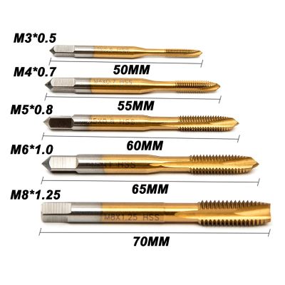 CIFbuy 5Pcs Set Spiral Point Straight Fluted Tap Drills Titanium Hole Saw and Adaptor HSS 6542/M2 for Machine Screw Thread Metric M3-M8