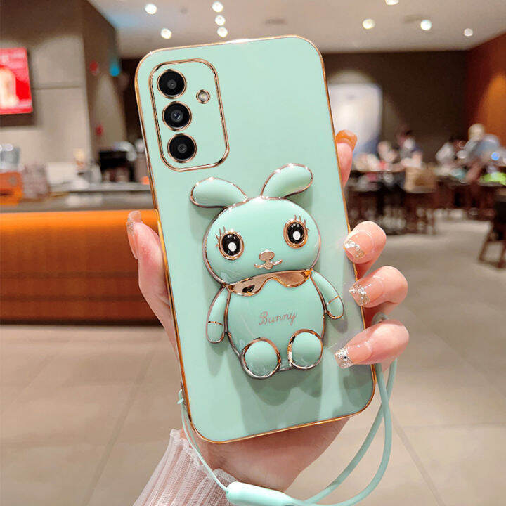 ybd-เคสกระต่ายน่ารักสำหรับ-samsung-a14-a34-a54-a13-m23-f23-m52-5g-ที่ยึดการ์ตูนเคสโทรศัพท์แบบสามมิติฟรีสายคล้องเคสซิลิโคนแบบนิ่ม