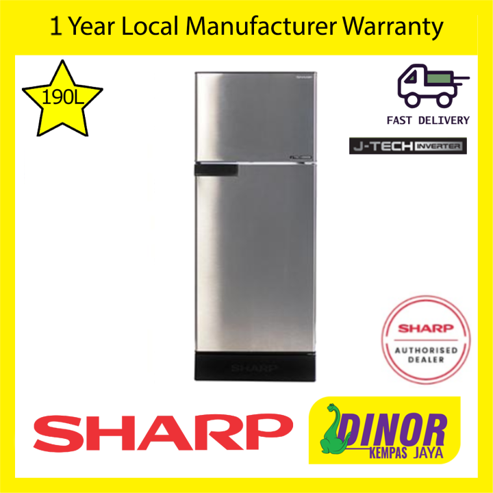 SHARP 190L 2 Door Fridge SJ209MS Inverter i-Huggy Series Refrigerator ...