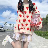 New Preppy Style Spring Autumn Women Cute Fruit Sweater O Neck Peach Strawberry Loose Warm Pullover Lolita Kawaii Girls Sweater