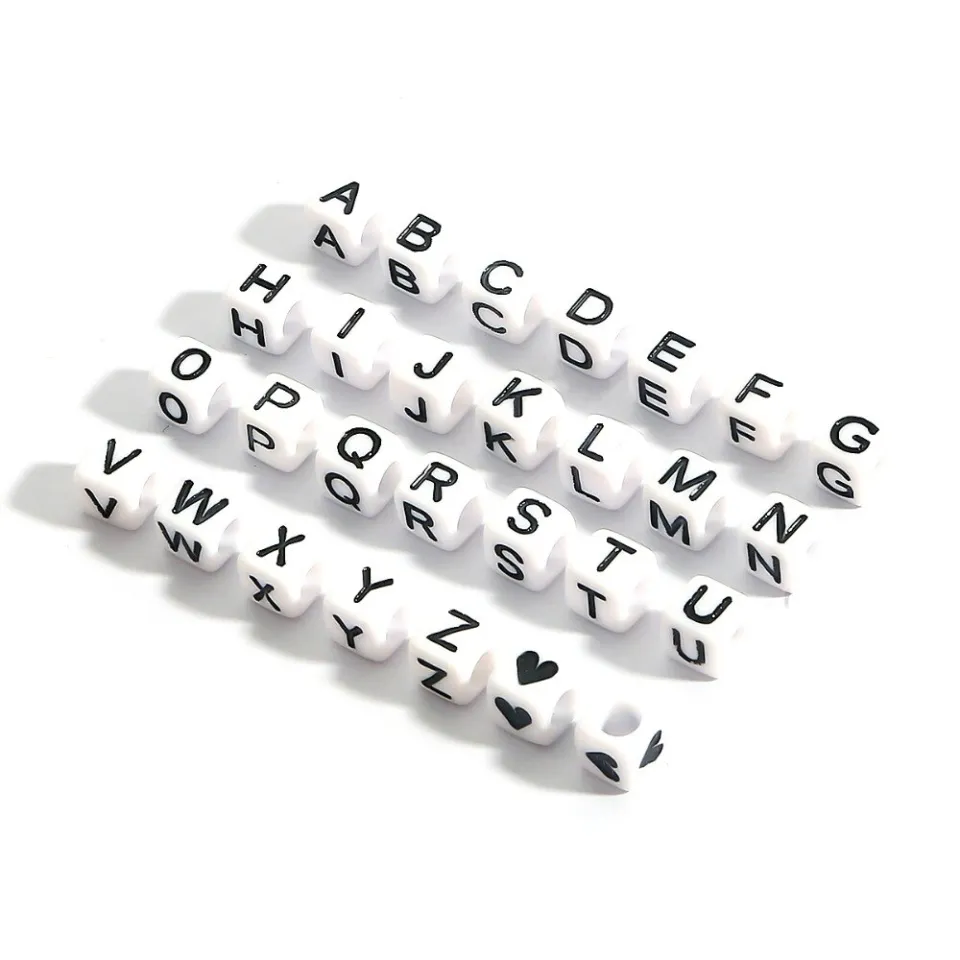 Black and White Number Beads, Cube Beads, Square Beads for Jewelry Mak