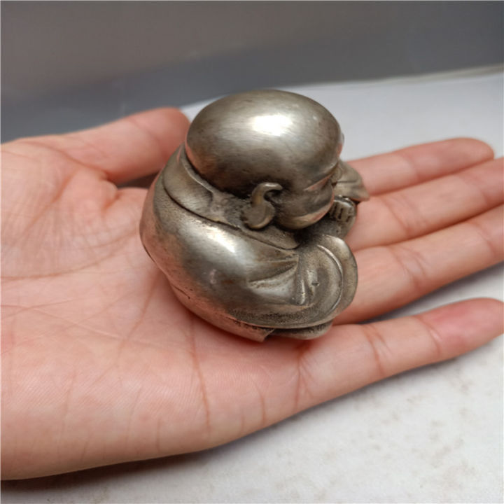 chinese-tibet-silver-carved-happy-buddha-figurine-statu-fengshui