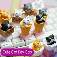 （Miss qis keycap）การออกแบบบุคลิกภาพปุ่มกดสีชมพู Kawaii อุปกรณ์เสริมปุ่มกด PBT อะนิเมะน่ารัก CatCap