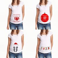 ✎✷  Women Funny My Little Present Christmas Maternity Announce T-Shirt Short Sleeve Pregnancy Tees Xmas Pregnant T Shirts Clothing