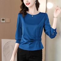 Elegant O-Neck All-match Folds Asymmetrical Blouse Women Clothing 2023 Summer New Oversized Casual Pullovers Irregular Shirt