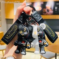 PVC Robot Mechanical Bear Keychain Leather Key Chain for Men Car Key Women Handbag Pendant Fashion Punk Half Skull Body Keyring