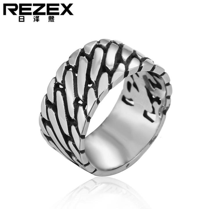 rezex-เครื่องประดับตัวละครส่วนบุคคลย้อนยุคโซ่เรียบง่ายแหวนเหล็กไทเทเนียมของผู้ชาย