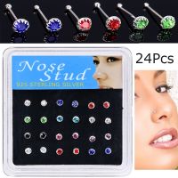 Walerv 24pcs Nose Studs 3mm Colored White Crystal Nose Nail Rings Body Nose Piercing Jewelry for Women Gift