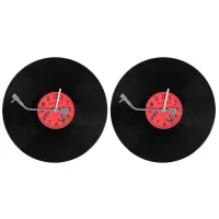 2X European Retro Nostalgic Ultra-Quiet Clock Vinyl Record Personality Wall Clock Cafe Bar Decorative Wall Clock