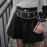 Punk Vintage Layer Cross Double Hip Hop Metal Body Chain บันจี้ดี Hip Hop ตกแต่งห่วงโซ่เอว