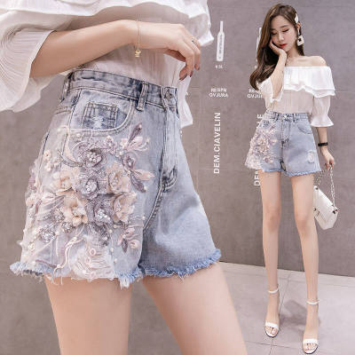 S-3XL denim shorts for womens 2023 new summer clothing European style loose fitting student all in one slim high waist hole short hot pants