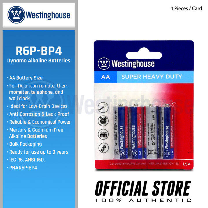 Westinghouse Super Heavy Duty Batteries 1.5V IEC R6, ANSI 15D, AA