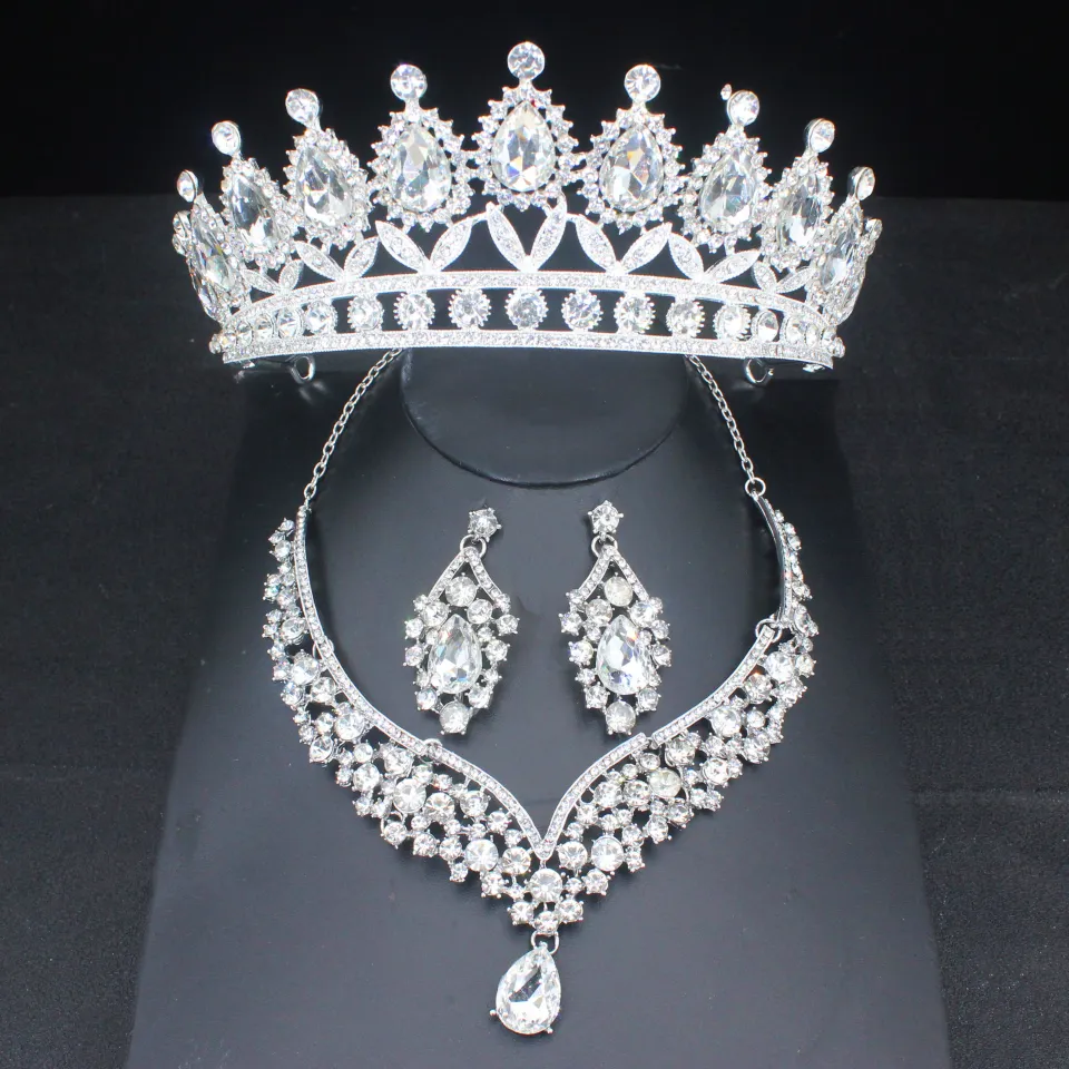 A07 Women's Classic Wedding Jewelry Set Rhinestone Tiaras Crown