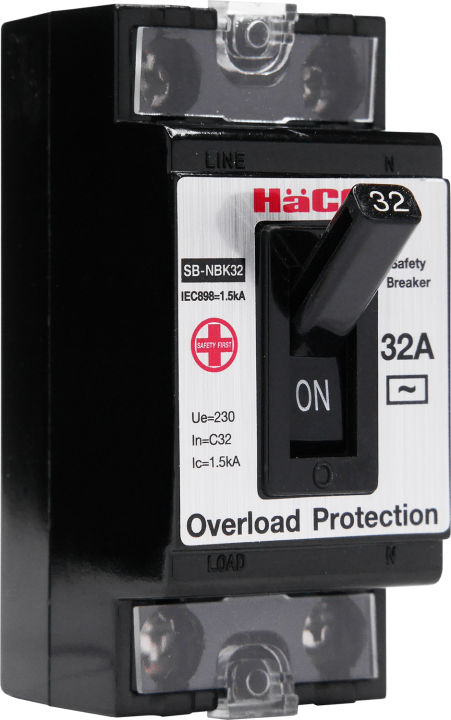 haco-เซฟตี้เบรคเกอร์-ป้องกันไฟเกิน-สีดำ-32a-2p-1e-230vac-1-5ka-รุ่น-sb-nbk32