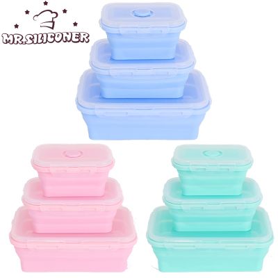 Silicone Folding Bento Box 3Pcs/Set Collapsible Portable Lunch Box for Food Dinnerware Food Container Bowl Lunchbox Tableware