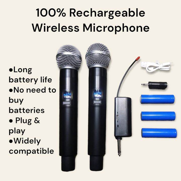All Rechargeable Dual Wireless Microphone for Singing Karaoke Videoke
