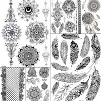 【hot】❈  Feather Mandala Temporary Tattoos Stickers Large Boho Arm Fake Tatoo Wedding