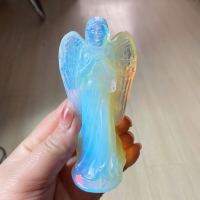 Natural Albumin Stone Angel รูปปั้นหินแกะสลักโอปอลธรรมชาติคริสตัล Reiki Healing Figurine ตกแต่งบ้าน Trinket Craft Gift