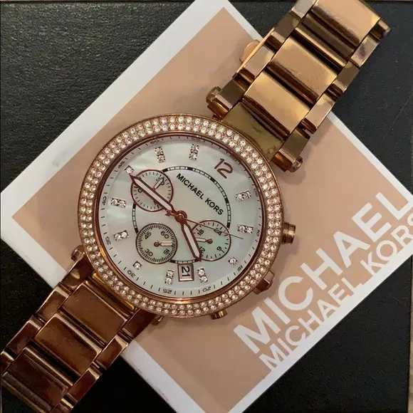 Michael Kors Parker Chronograph Rose GoldTone Ladies Watch MK 5491   Gideon  Co Jewelry Store
