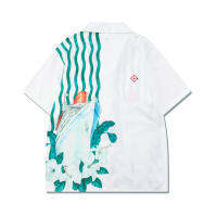 Green Stripe Sail Surfing พิมพ์สีขาว Casablanca สั้นเสื้อผู้ชายผู้หญิงฮาวาย Holiday Beach Series Tops