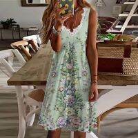 【Ladies shop】 FashionDresses Vestidos WomenPrintedV Neck Suggshouldertank