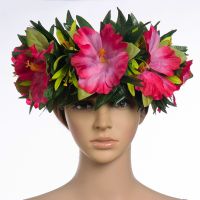 【CC】 2023 New Headband Artificial Silk Hibiscus with Leaves Haku Hawaii Dancer Headwear