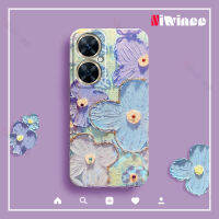 NIWINEE เคส11i สำหรับ Huawei Nova เคสโทรศัพท์ซิลิโคนบางเฉียบรูปสีม่วงอ่อนดอกไม้สีฟ้านิ่มเป็นคู่สร้างสรรค์มีสไตล์เรียบง่าย