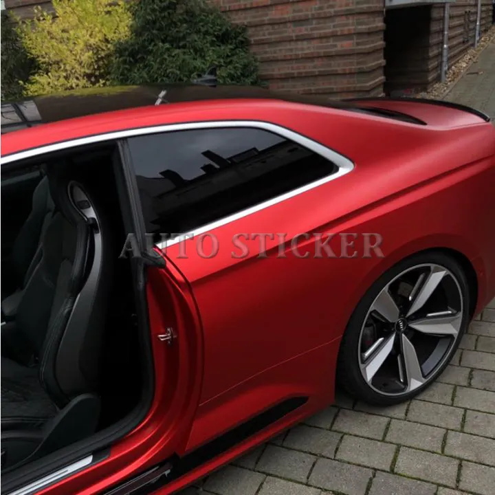 50cmX2M3M Satin Red Matt Metallic Red Vinyl wrap Car Wrap With Air