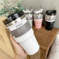 i 600 &amp; 890Ml Creative แฟชั่น304สแตนเลสสตีล Thermo Cup Travel แก้วกาแฟพร้อมฝาปิด Straw รถขวดน้ำสำหรับ Gift